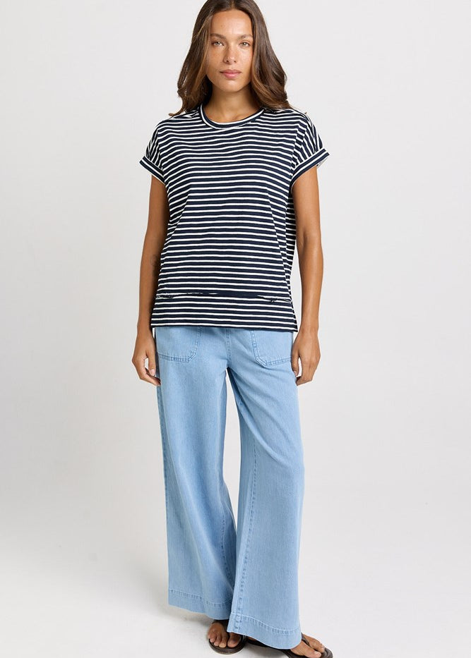 Betty Basics Shirley Short Sleeve Tee in Navy Stripe - view 2