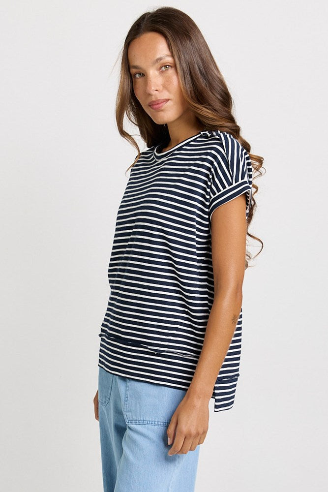 Betty Basics Shirley Short Sleeve Tee in Navy Stripe - view 3