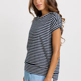 Betty Basics Shirley Short Sleeve Tee in Navy Stripe - view 3