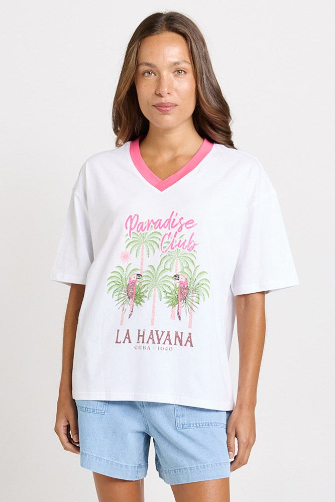 Betty Basics V-Neck Boxy Tee in Paradise Club Print