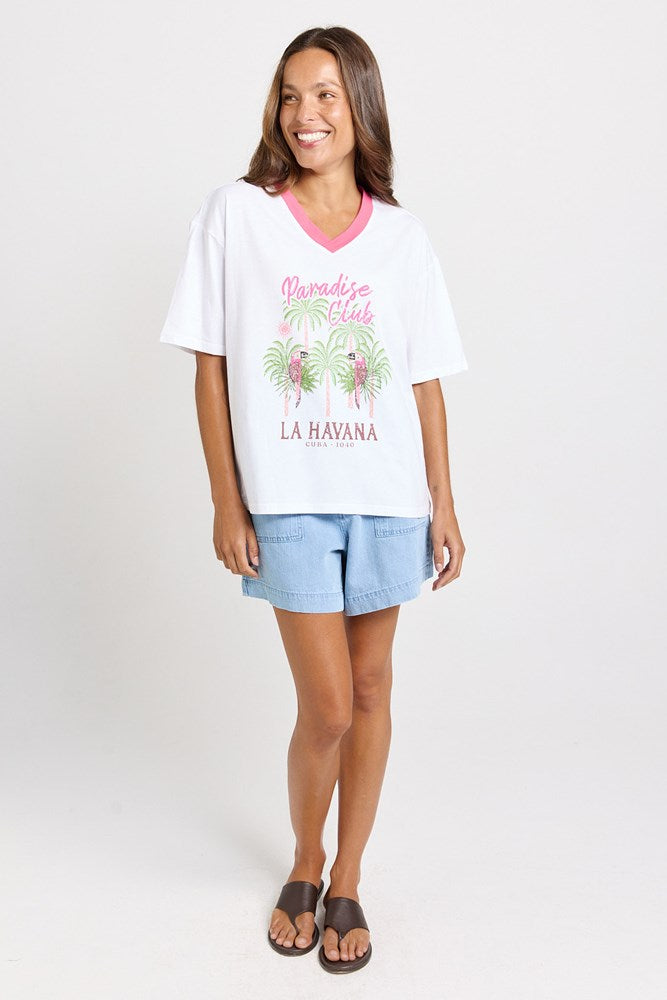 Betty Basics V-Neck Boxy Tee in Paradise Club Print - view 2
