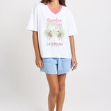Betty Basics V-Neck Boxy Tee in Paradise Club Print - view 2