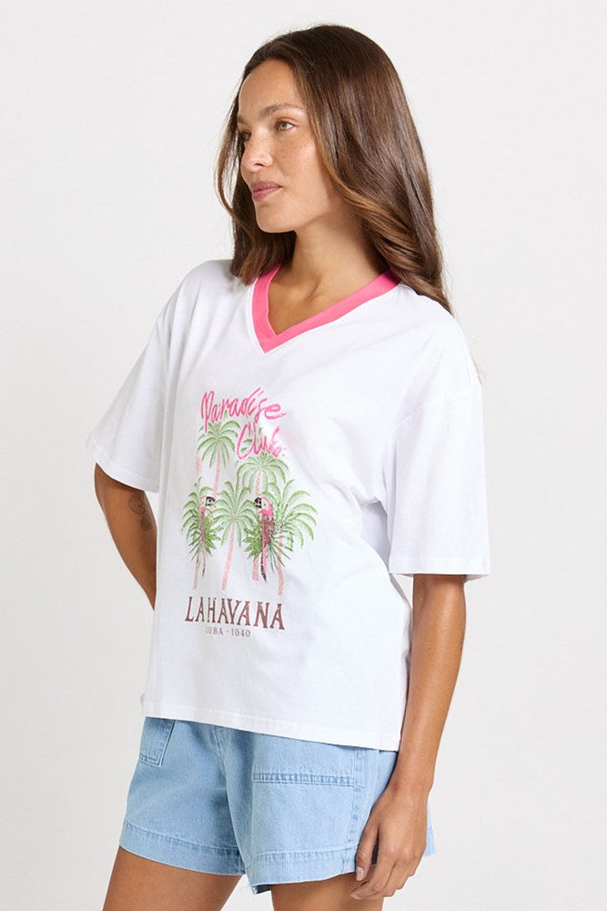 Betty Basics V-Neck Boxy Tee in Paradise Club Print - view 3