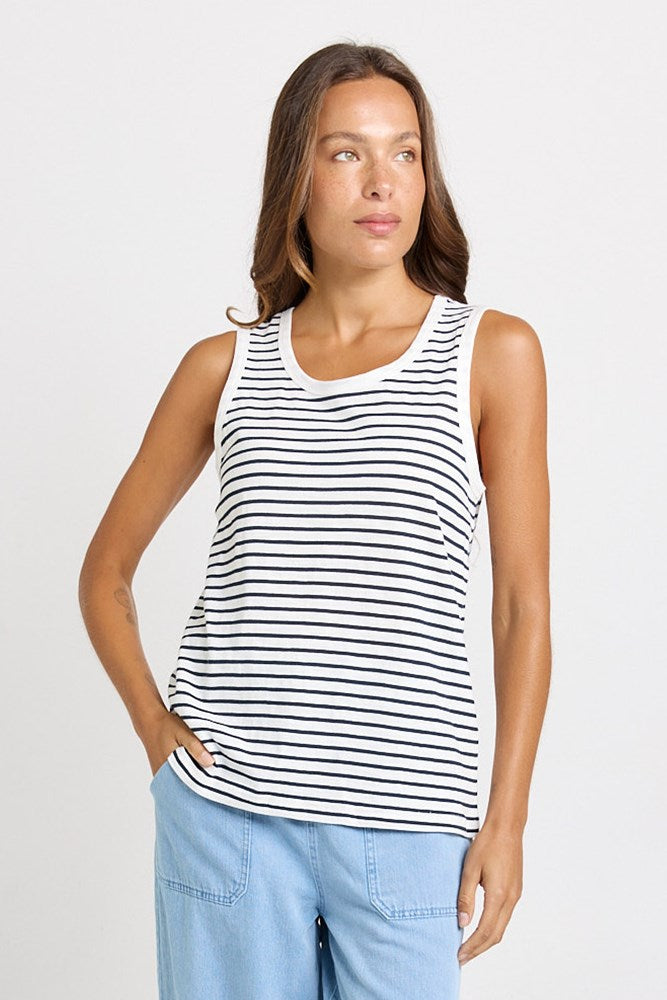 Betty Basics Rory Slub Tank in White/Navy Stripe