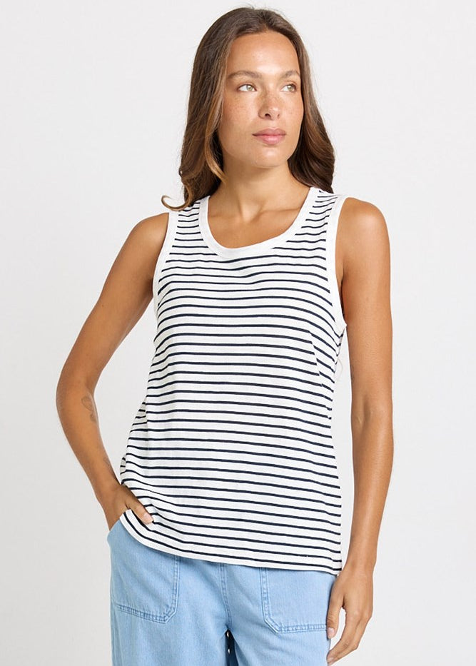 Betty Basics Rory Slub Tank in White/Navy Stripe