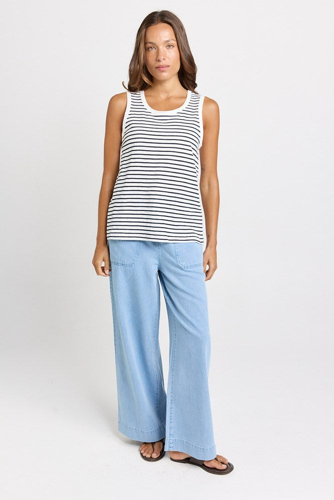 Betty Basics Rory Slub Tank in White/Navy Stripe - view 2
