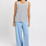 Betty Basics Rory Slub Tank in White/Navy Stripe - view 2