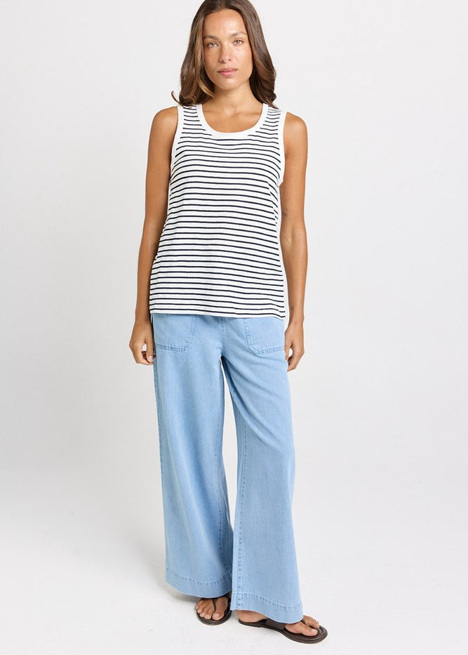 Betty Basics Rory Slub Tank in White/Navy Stripe - view 2