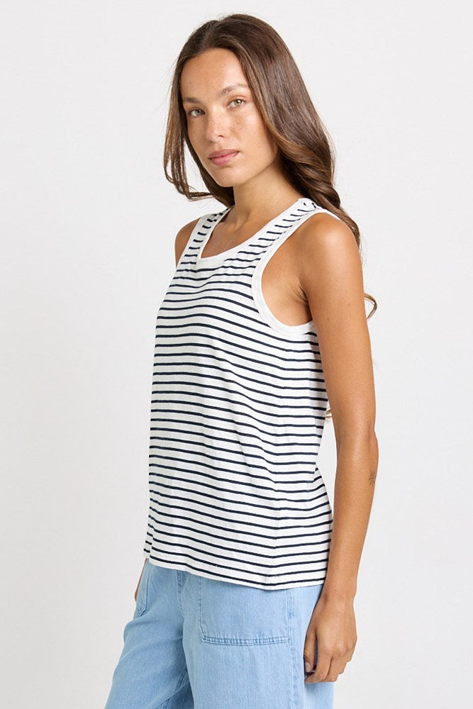 Betty Basics Rory Slub Tank in White/Navy Stripe - view 3