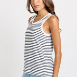 Betty Basics Rory Slub Tank in White/Navy Stripe - view 3