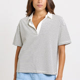 Betty Basics Freddy Polo Top in White/Navy Stripe
