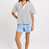 Betty Basics Freddy Polo Top in White/Navy Stripe - view 2