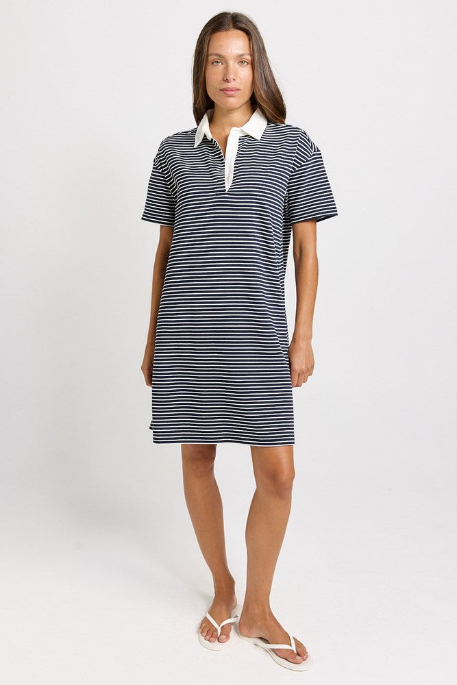 Betty Basics Freddy Polo Dress in Navy/White Stripe