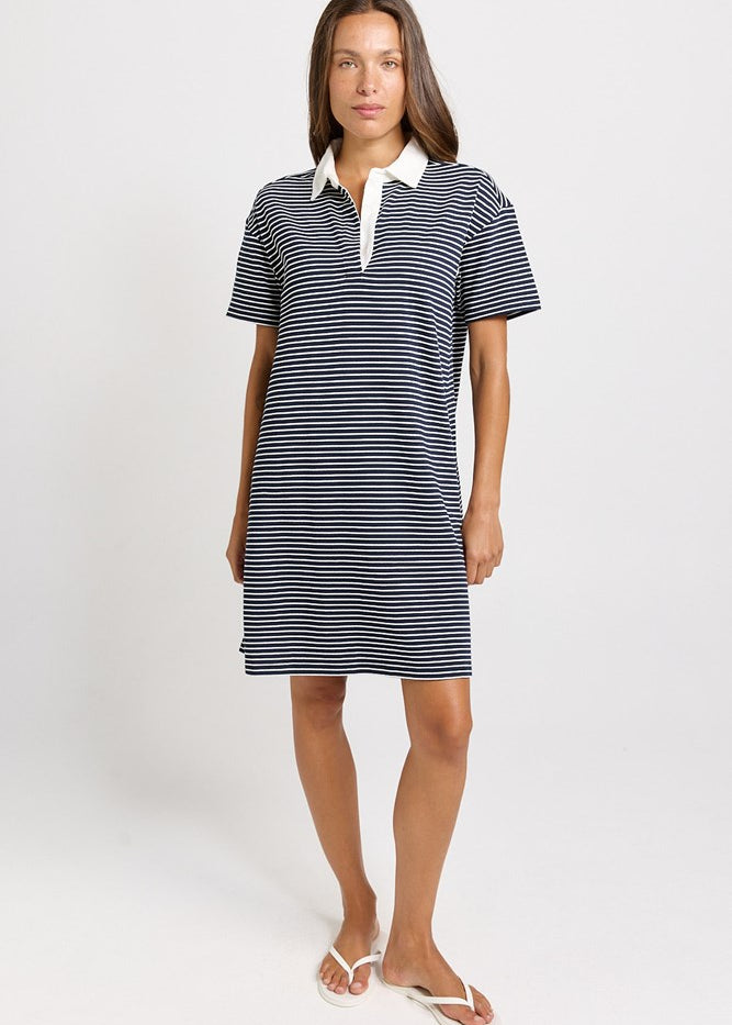 Betty Basics Freddy Polo Dress in Navy/White Stripe