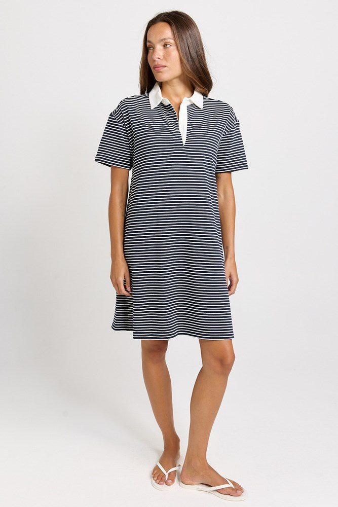Betty Basics Freddy Polo Dress in Navy/White Stripe - view 2