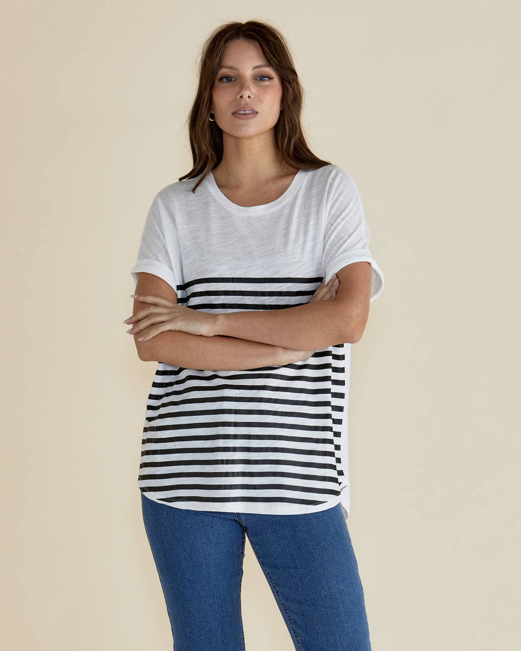 HAILEY SHORT SLEEVE TEE - White/Black Stripe