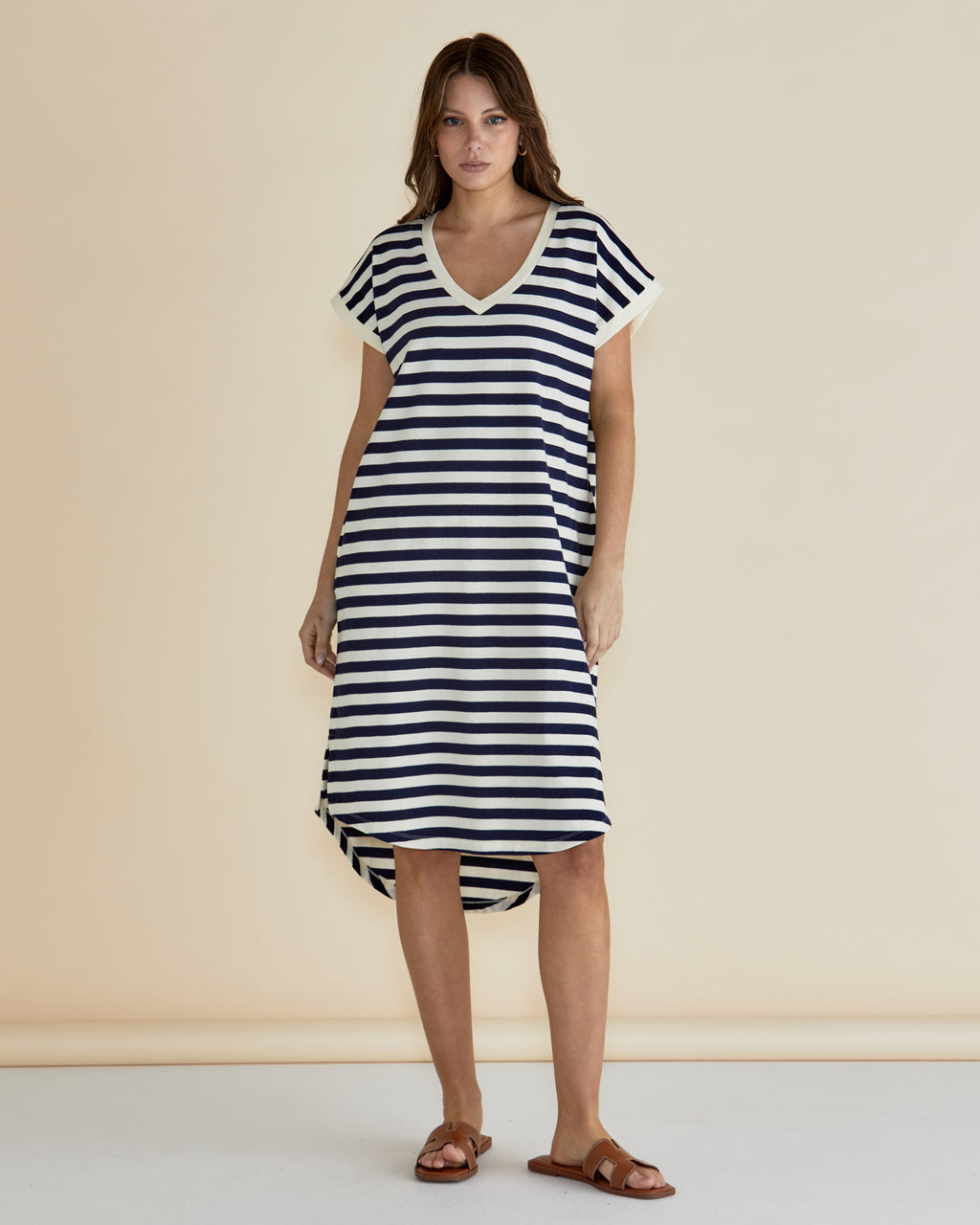 JOLENE T-SHIRT DRESS - Navy/Cream Stripe