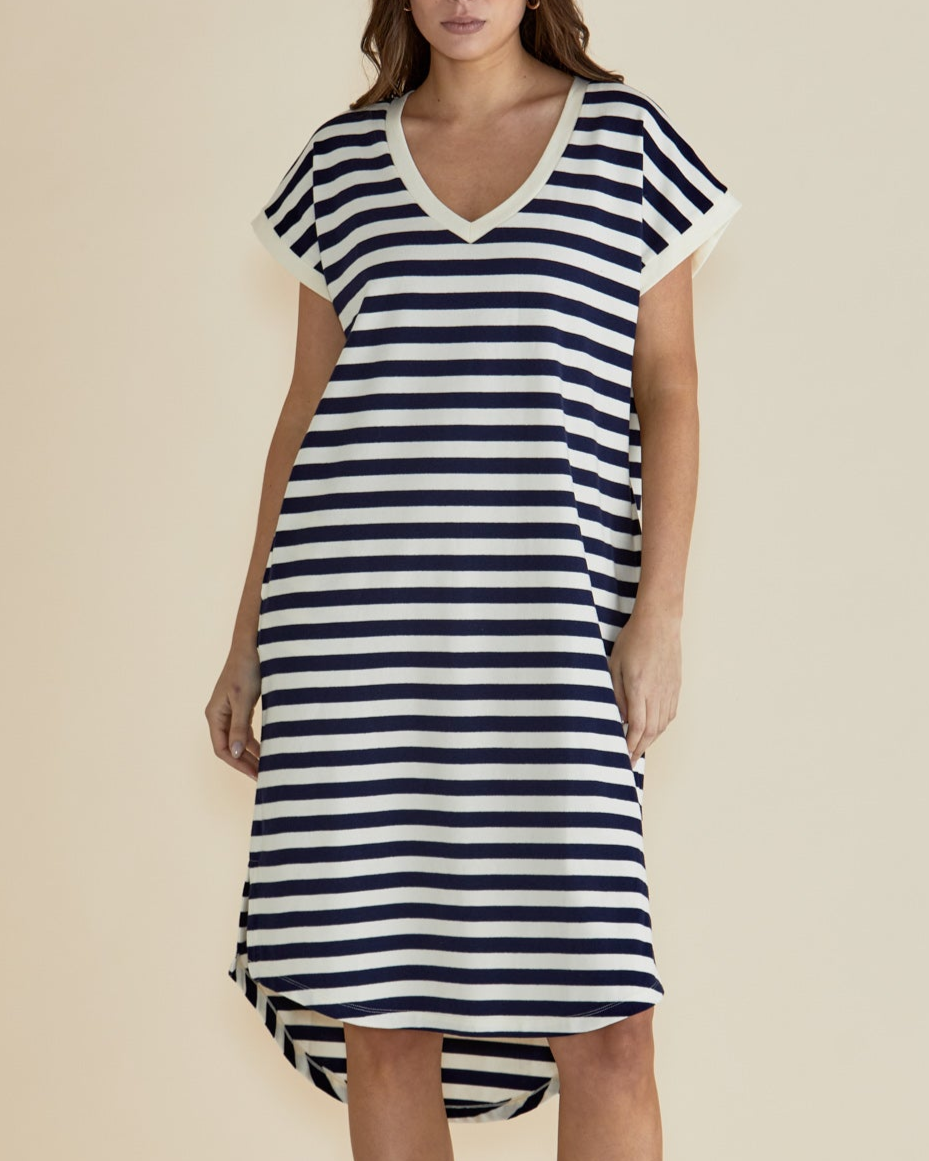 JOLENE T-SHIRT DRESS - Navy/Cream Stripe