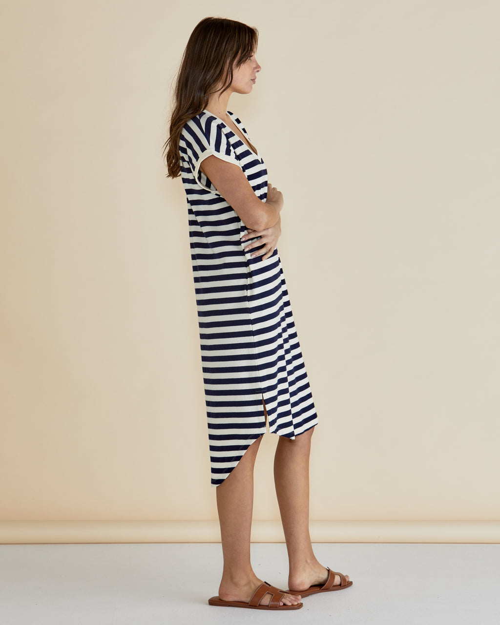 JOLENE T-SHIRT DRESS - Navy/Cream Stripe