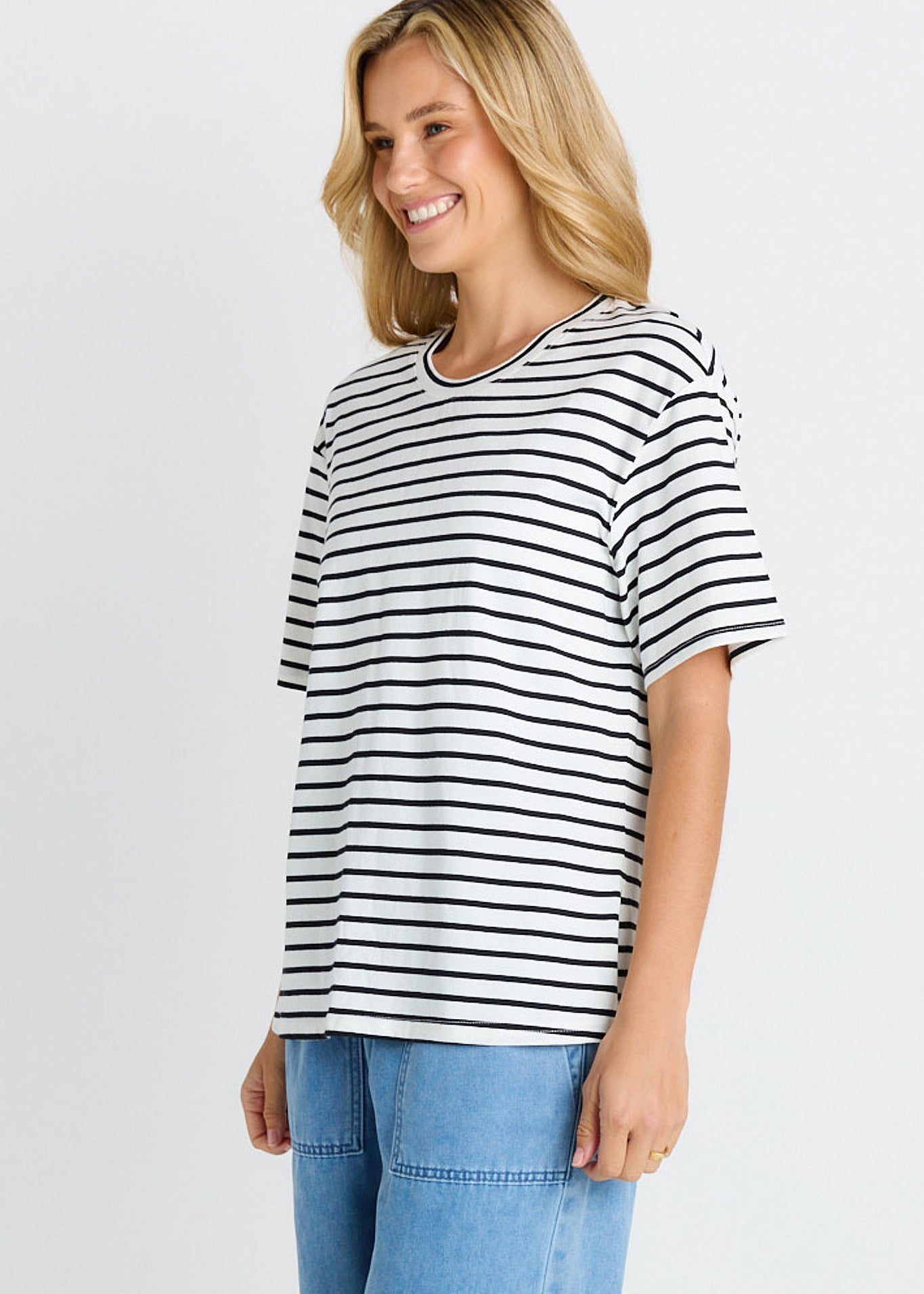 Relax Boxy Tee - Black/White Stripe
