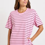 Betty Basics Relax Boxy Tee in Pink/Chocolate Stripe