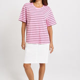 Betty Basics Relax Boxy Tee in Pink/Chocolate Stripe - view 2