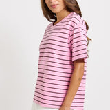 Betty Basics Relax Boxy Tee in Pink/Chocolate Stripe - view 3
