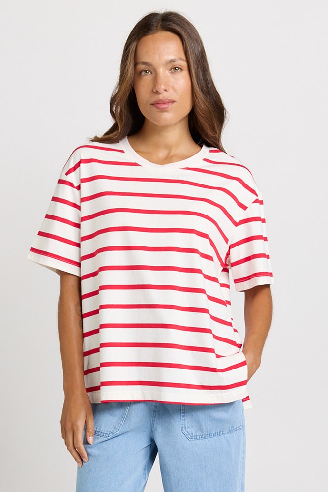 Betty Basics Relax Boxy Tee in Red/White Stripe