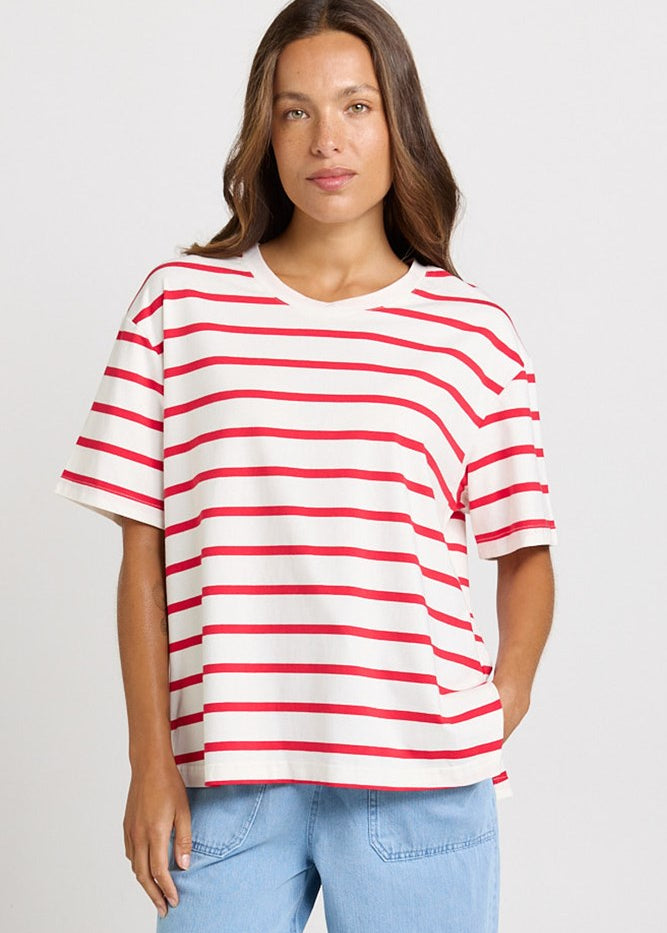 Betty Basics Relax Boxy Tee in Red/White Stripe