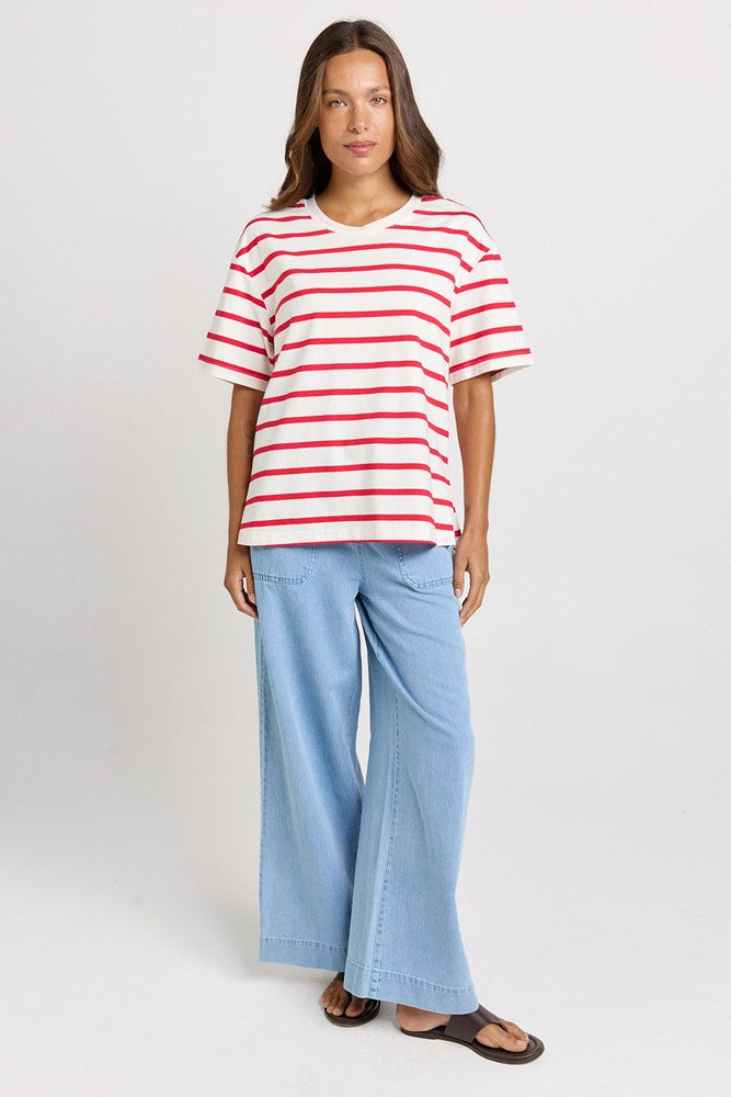 Betty Basics Relax Boxy Tee in Red/White Stripe - view 2