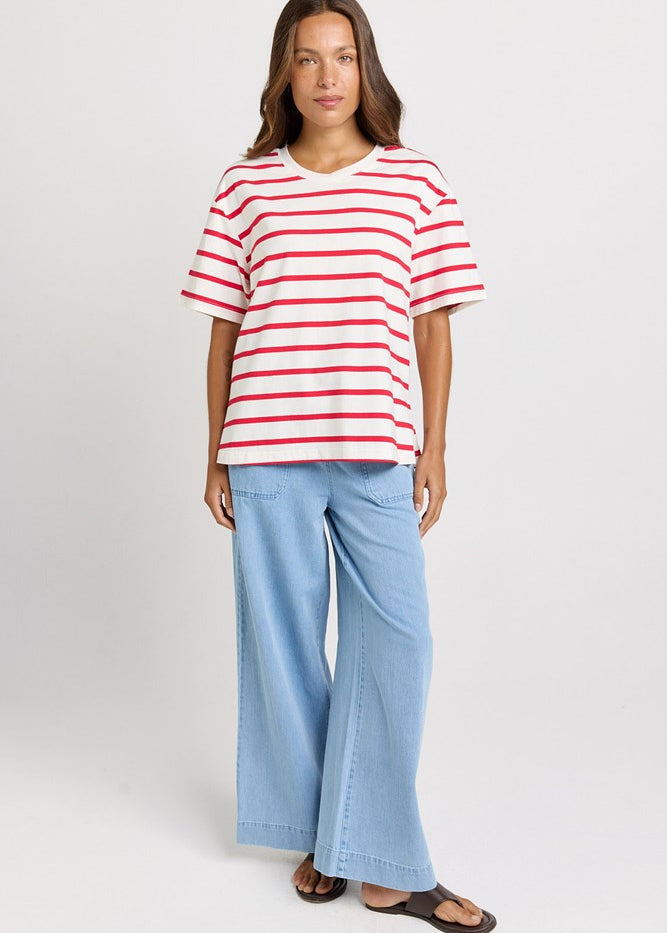 Betty Basics Relax Boxy Tee in Red/White Stripe - view 2