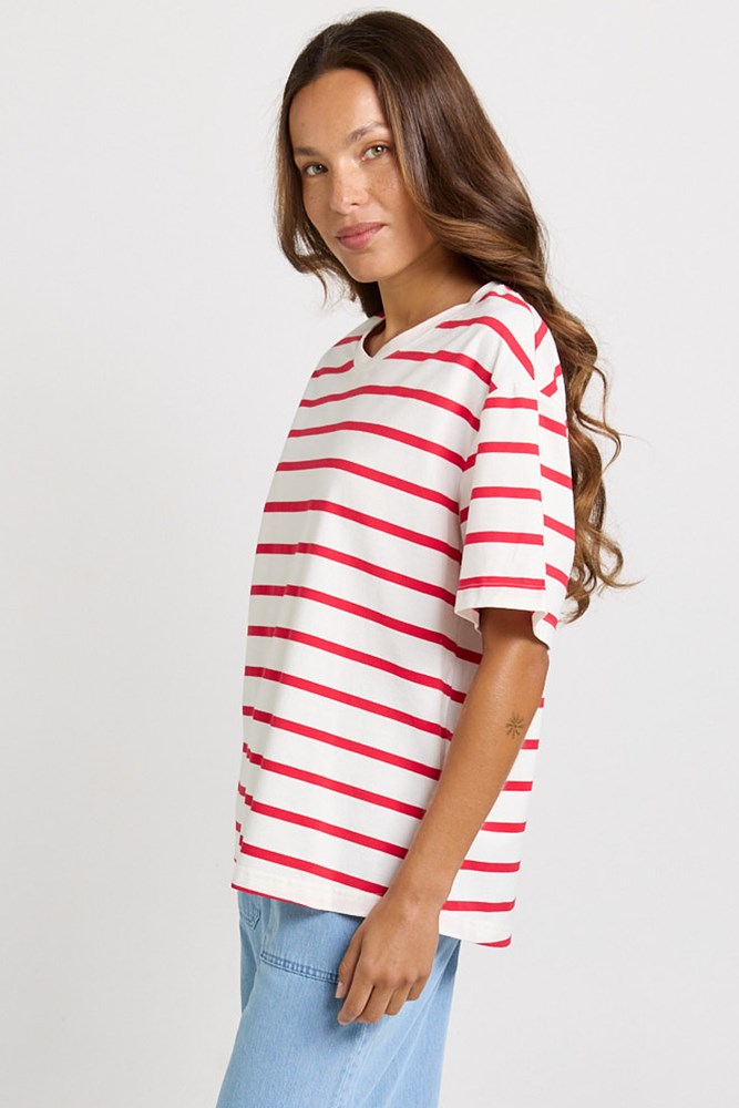 Betty Basics Relax Boxy Tee in Red/White Stripe - view 3