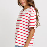 Betty Basics Relax Boxy Tee in Red/White Stripe - view 3