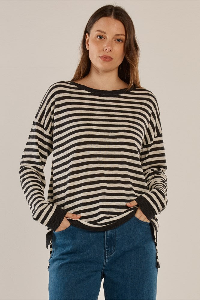 Natasha Knit Top - Black/Off-White Stripe