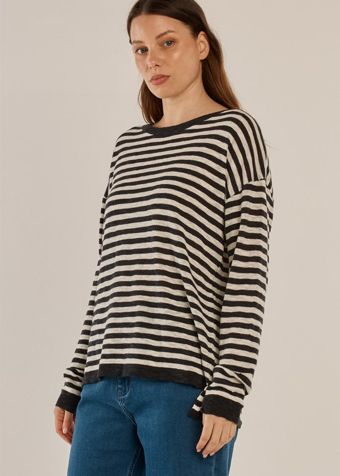 Natasha Knit Top - Black/Off-White Stripe