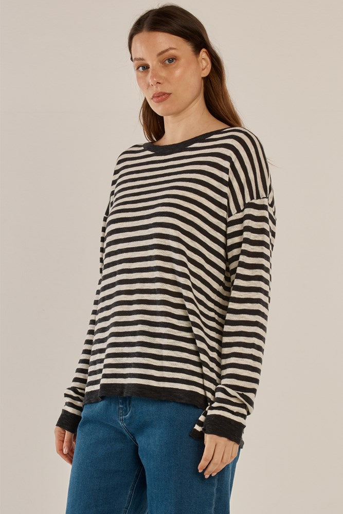 Natasha Knit Top - Black/Off-White Stripe