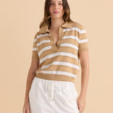 Salford Knit Polo - Beige/White