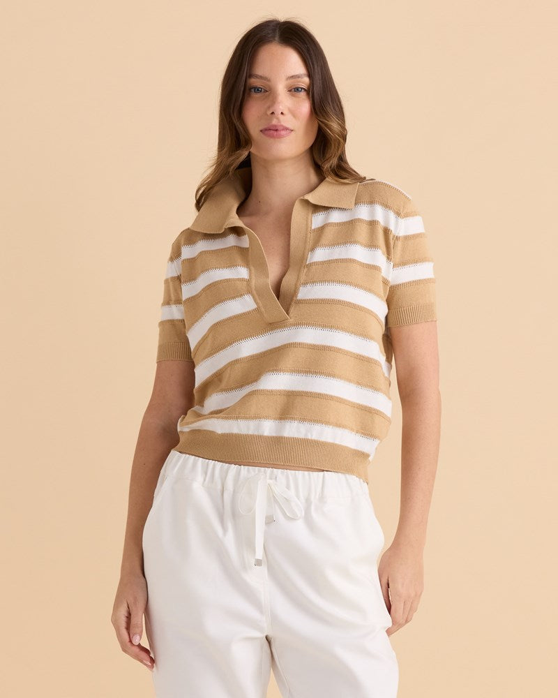 Salford Knit Polo - Beige/White