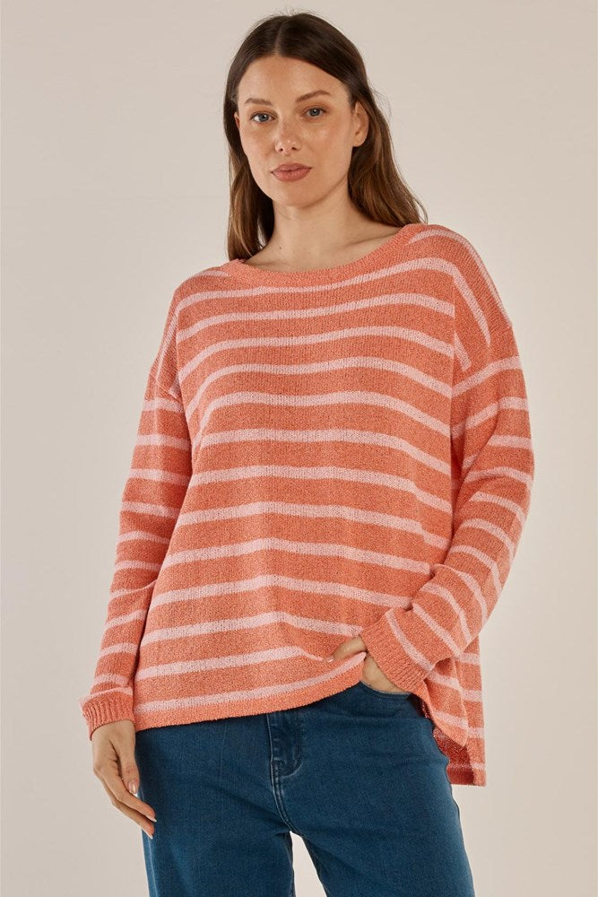 Bradford Knit Top - Coral/Pink Stripe