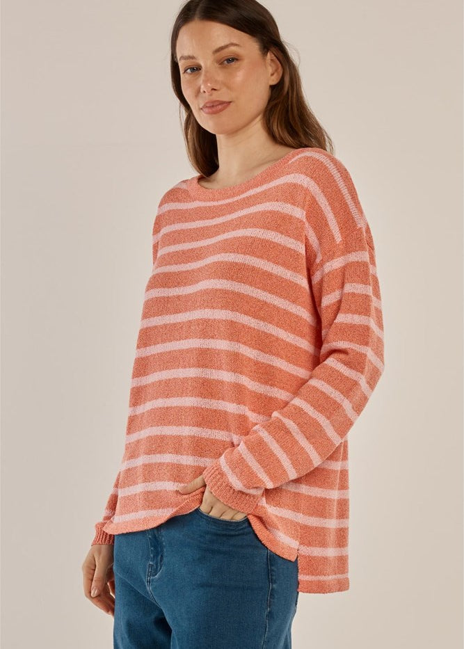 Bradford Knit Top - Coral/Pink Stripe