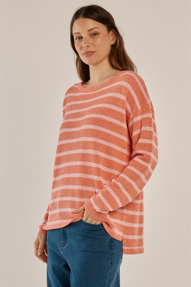 Bradford Knit Top - Coral/Pink Stripe