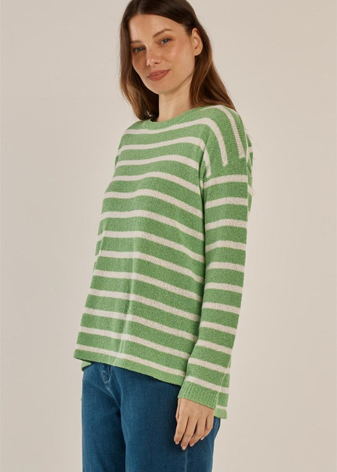 Bradford Knit Top - Green/Cream Stripe