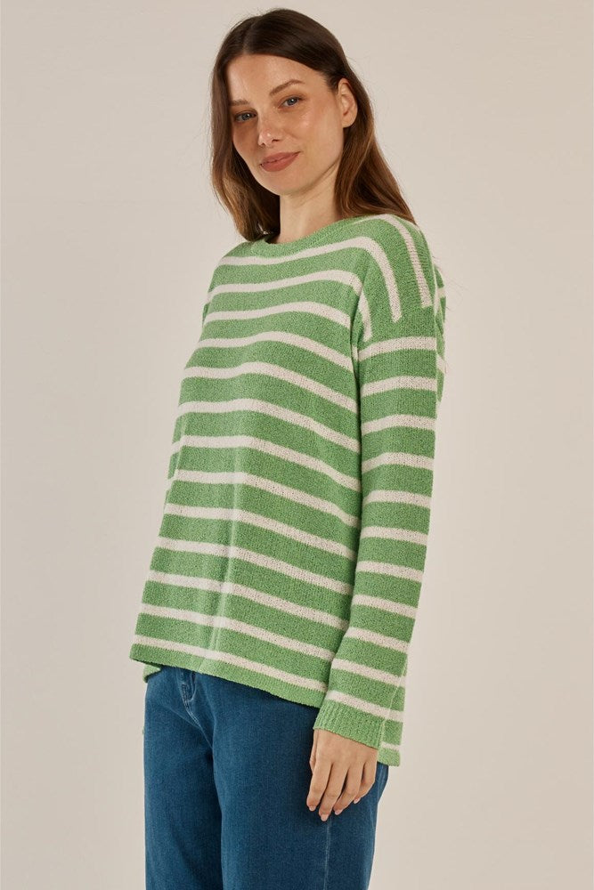 Bradford Knit Top - Green/Cream Stripe