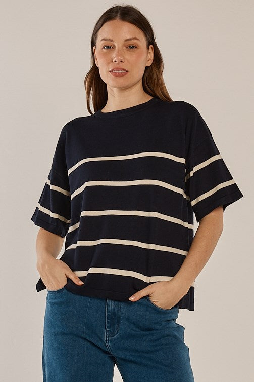 Bailey Boxy Top - Navy/Cream