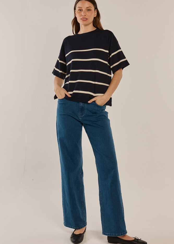 Bailey Boxy Top - Navy/Cream