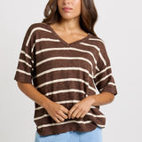 Betty Basics Aries V-Neck Top in Chocolate