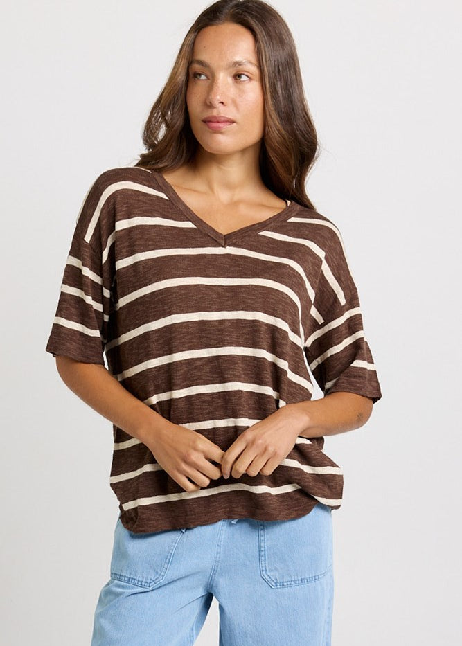 Betty Basics Aries V-Neck Top in Chocolate