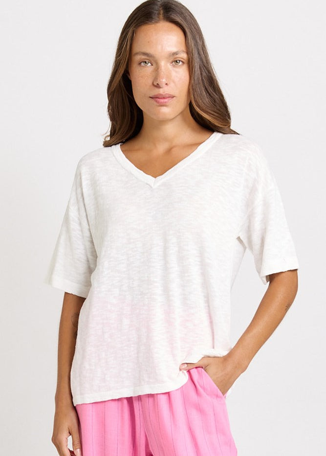 Betty Basics Aries V-Neck Top in White