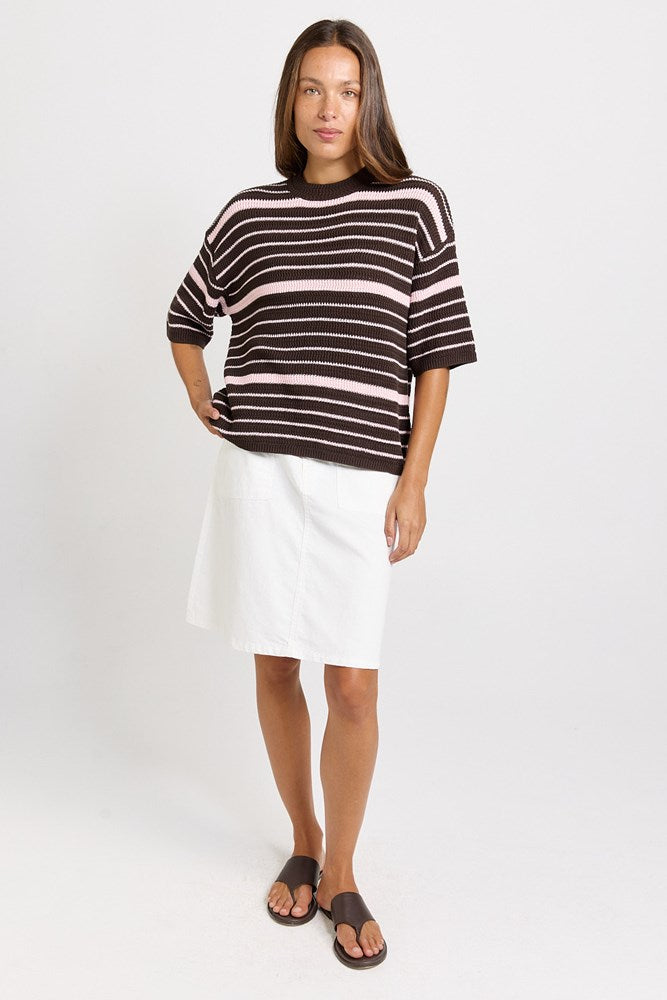 Betty Basics Dylan Knit Tee in Chocolate/Pink Stripe - view 2