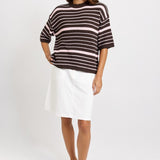 Betty Basics Dylan Knit Tee in Chocolate/Pink Stripe - view 2